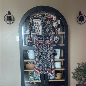 Massimo Dutti Multicolor Paisley Print Long Sleeve Midi Dress